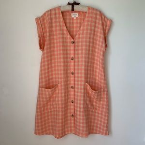 Lou & Grey Coral and Cream Gingham Button-Front Dress